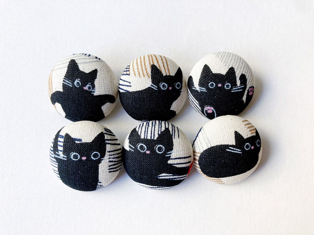 Playful Black Kitty Sewing Buttons / Fabric Buttons for Crochet and