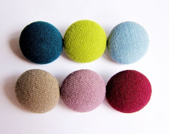 Sewing Buttons / Fabric Buttons - Japanese Cotton Linen Blend - 6 Medium Fabric Buttons - Fabric Covered Buttons