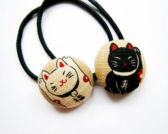 Button Ponytail Holders - Maneki Neko - Hair Accessories / Ties and Elastics