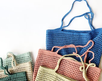 FREE SHIPPING Crochet Tote Bag / Market Bag / Beach Bag / Grocery Bag - Granny Square Bottom Tote Bag