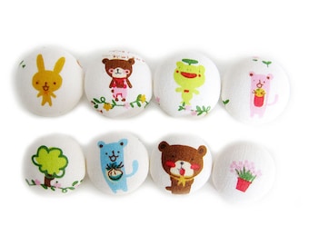 Sewing Buttons / Fabric Buttons - Animal Forest - 8 Fabric Buttons Set for Crochet and Knitting