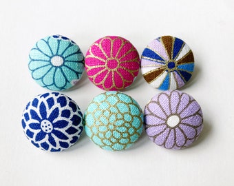 Sewing Buttons, Fabric Buttons for Crochet and Knitting, Purple and Teal Floral