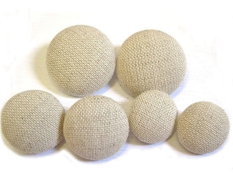 Sewing Buttons / Fabric Buttons - 6 Fabric Buttons Set - Natural Cotton Linen Blend  for Crochet and Knitting