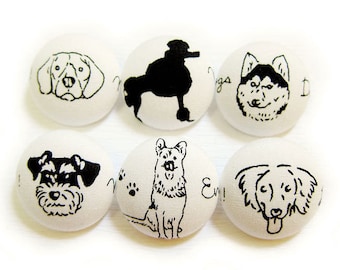 Sewing Buttons / Fabric Buttons - 6 Large Fabric Buttons Set - Dog Buttons  for Crochet and Knitting