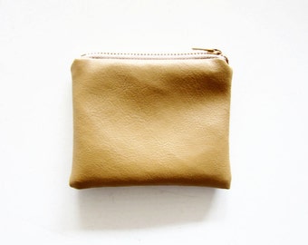 Vegan Leather Zipper Coin Purse - Small - Simple and Classic Zipper Pouch in Faux Sheepskin