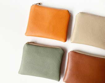 Vegan Leather Zipper Coin Purse - Small - Simple and Classic Zipper Pouch in Faux Sheepskin