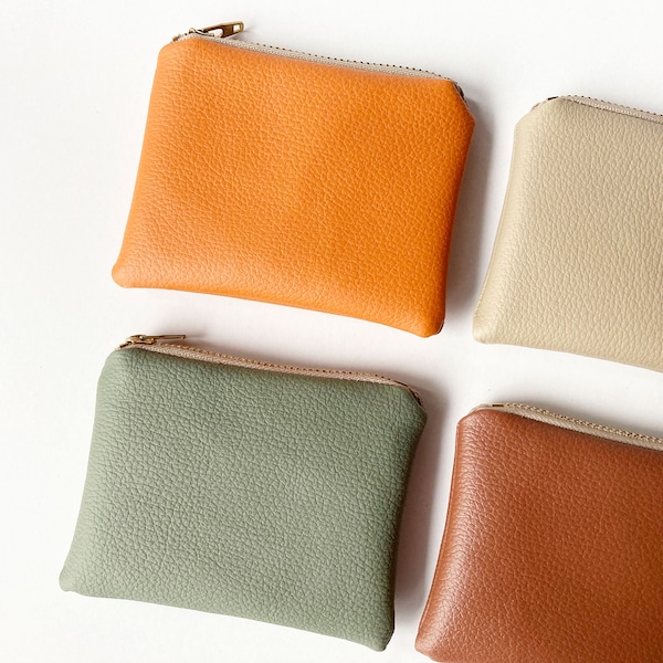 Vegan Leather Zipper Coin Purse - Small - Simple and Classic Zipper Pouch in Faux Sheepskin