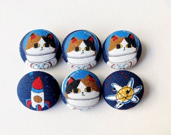 Astronaut Cat Sewing Buttons / Fabric Buttons for Crochet and Knitting