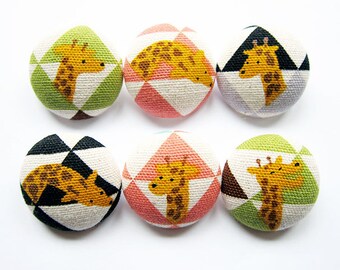 Giraffe Buttons - Sewing Buttons / Fabric Buttons - 6 Large Fabric Buttons for Crochet and Knitting