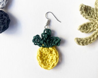 Crochet Statement Earring - Pineapple - Available in Singles and Pairs, Dangle and Clip on