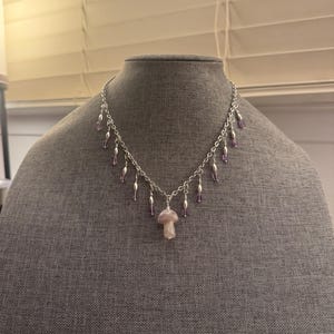 Silver plated amethyst mushroom necklace