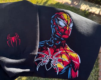 Spiderman Embroided Sweatshirt, Spider Sleeve - BLACK