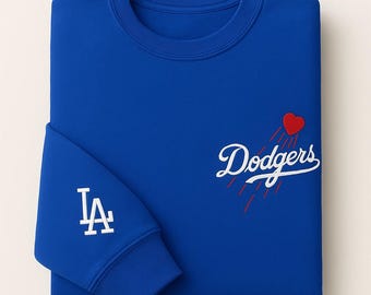 Dodgers Embroidered Sweatshirt. Add your favorite player number - sleeve Los Angeles Dodgers crewneck, ROYAL BLUE