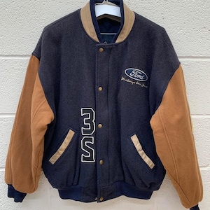 NFL Chicago Bears Varsity (Ford) Navy Blue/Brown Tan bomber jacket