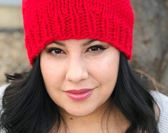 Knit Red Hat, Red Knitted Hat, ROYGBIV Hat, Winter Hat, Knitted Winter Hat, Knitted Colorful Hat, Bright Red Hat, Free Shipping