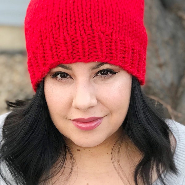 Knit Red Hat, Red Knitted Hat, ROYGBIV Hat, Winter Hat, Knitted Winter Hat, Knitted Colorful Hat, Bright Red Hat, Free Shipping