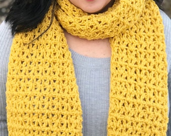 Victoria Scarf, Long Scarf, Crochet Scarf, Yellow Scarf, Fringe Scarf, Fall Scarf