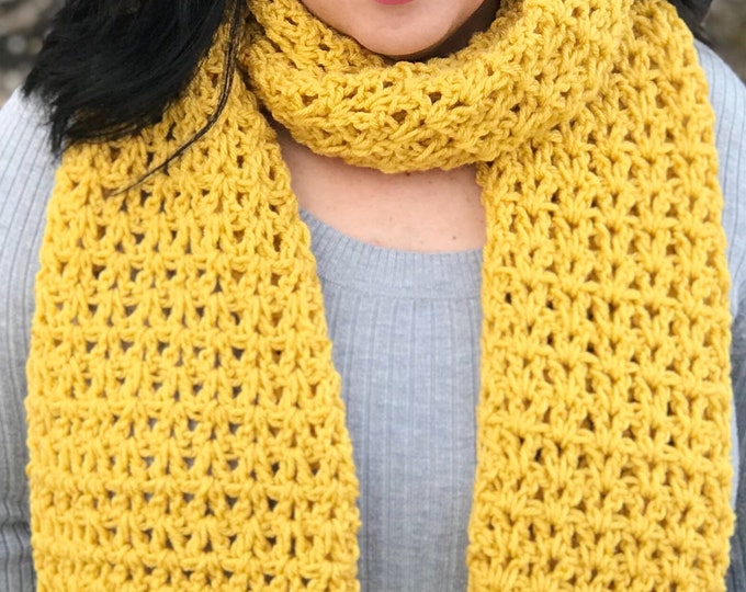 Victoria Scarf, Long Scarf, Crochet Scarf, Yellow Scarf, Fringe Scarf, Fall Scarf