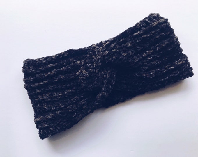 Black Headband.  Crocheted and Made with super soft Velvet Yarn.  Free Shipping