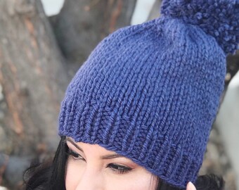 Indigo Hat, Indigo Knitted Hat, ROYGBIV Hat, Winter Hat, Knitted Winter Hat, Knitted Colorful Hat, Bright Indigo Hat, Free Shipping, Ready t