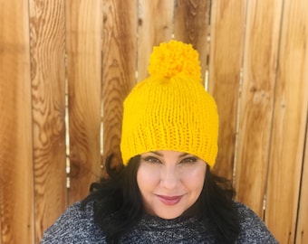 Yellow Hat, Yellow Knitted Hat, ROYGBIV Hat, Winter Hat, Knitted Winter Hat, Knitted Colorful Hat, Bright Yellow Hat, Free Shipping, Ready t