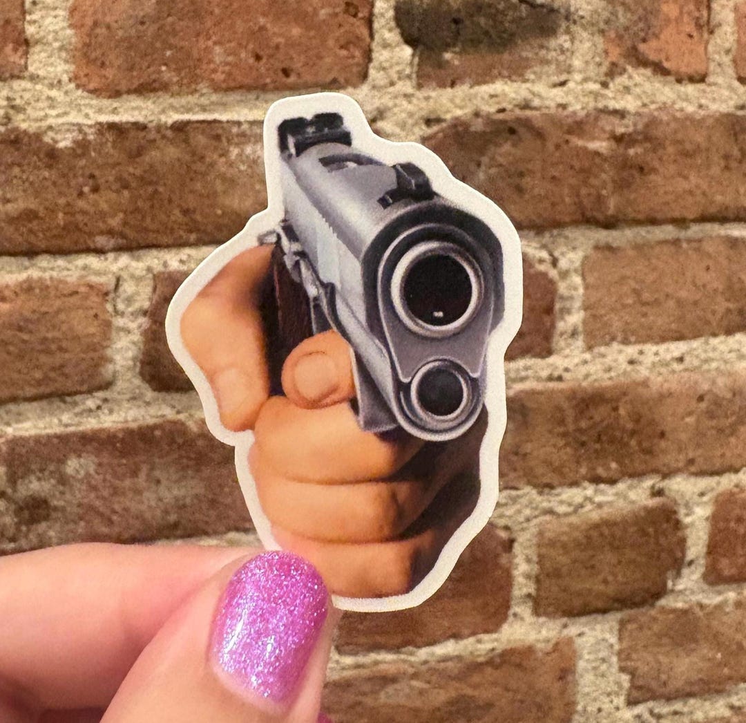 Hand Holding Gun Meme - Vinyl Sticker - Etsy