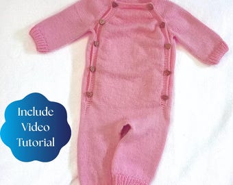 Baby Jumpsuit Knitting Pattern | Easy Knit Romper (Video Tutorial) (PDF)