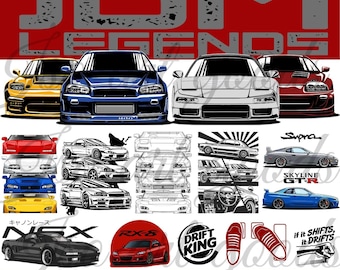 JDM Legends Bundle: R34/Supra/RX7/NSX (27 PNG ) | Sublimation-Ready for Mugs/T-Shirts