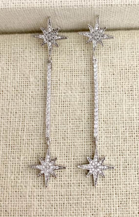 Kate Middleton Silver Cubic Zirconia Star Long Dangle
