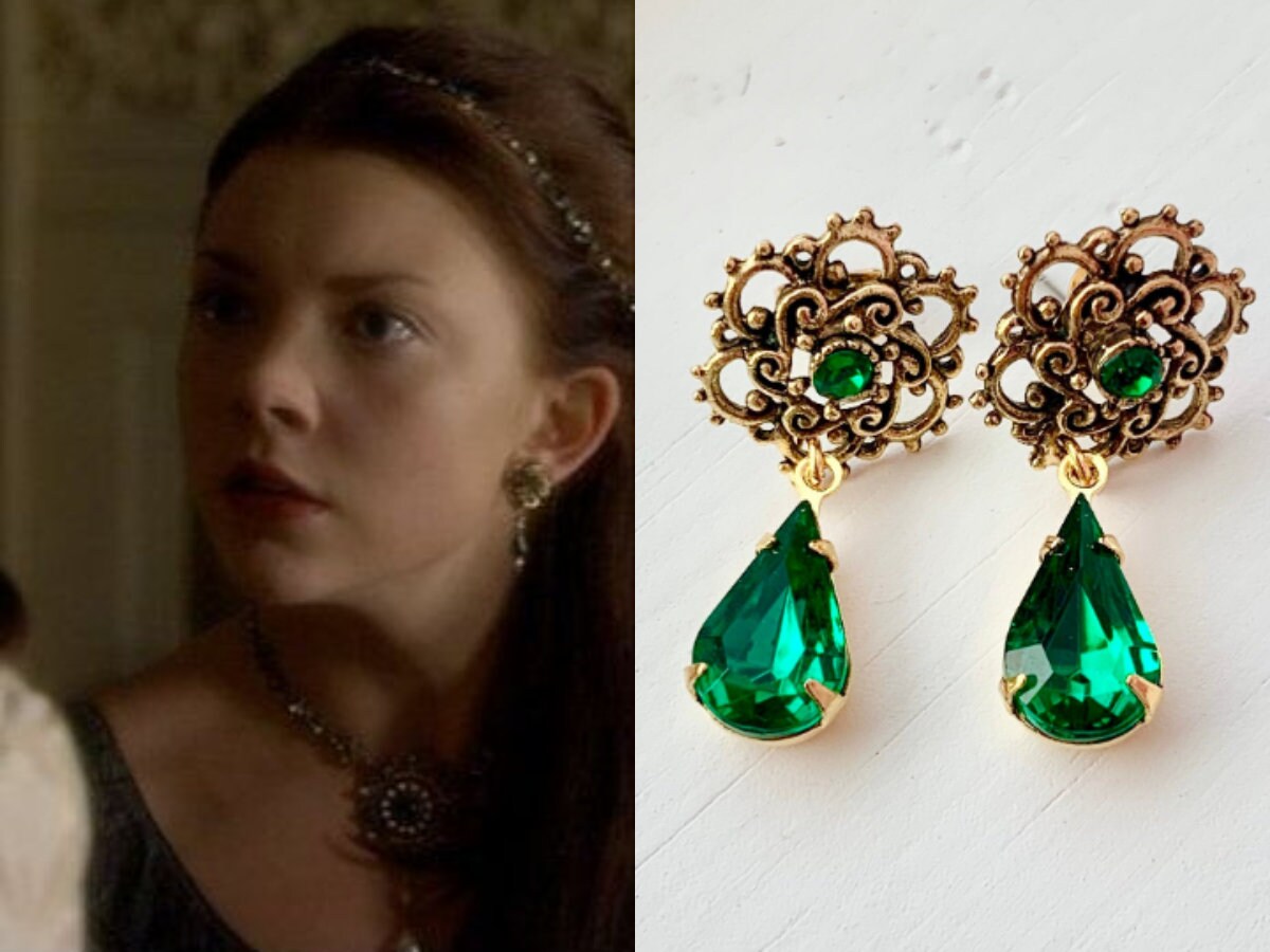Anne Boleyn Emerald Green Crystal Gold Flower Teardrop Gold Etsy