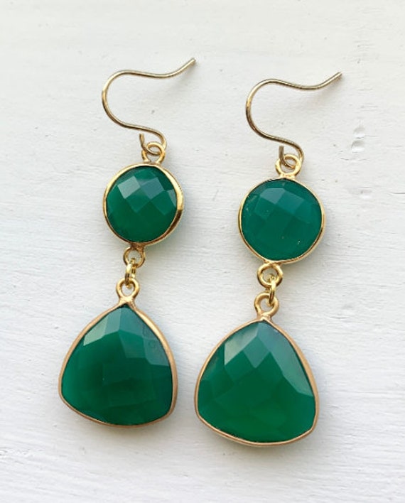 Kate Middleton Genuine Green Onyx Gemstone 24k Gold Plated