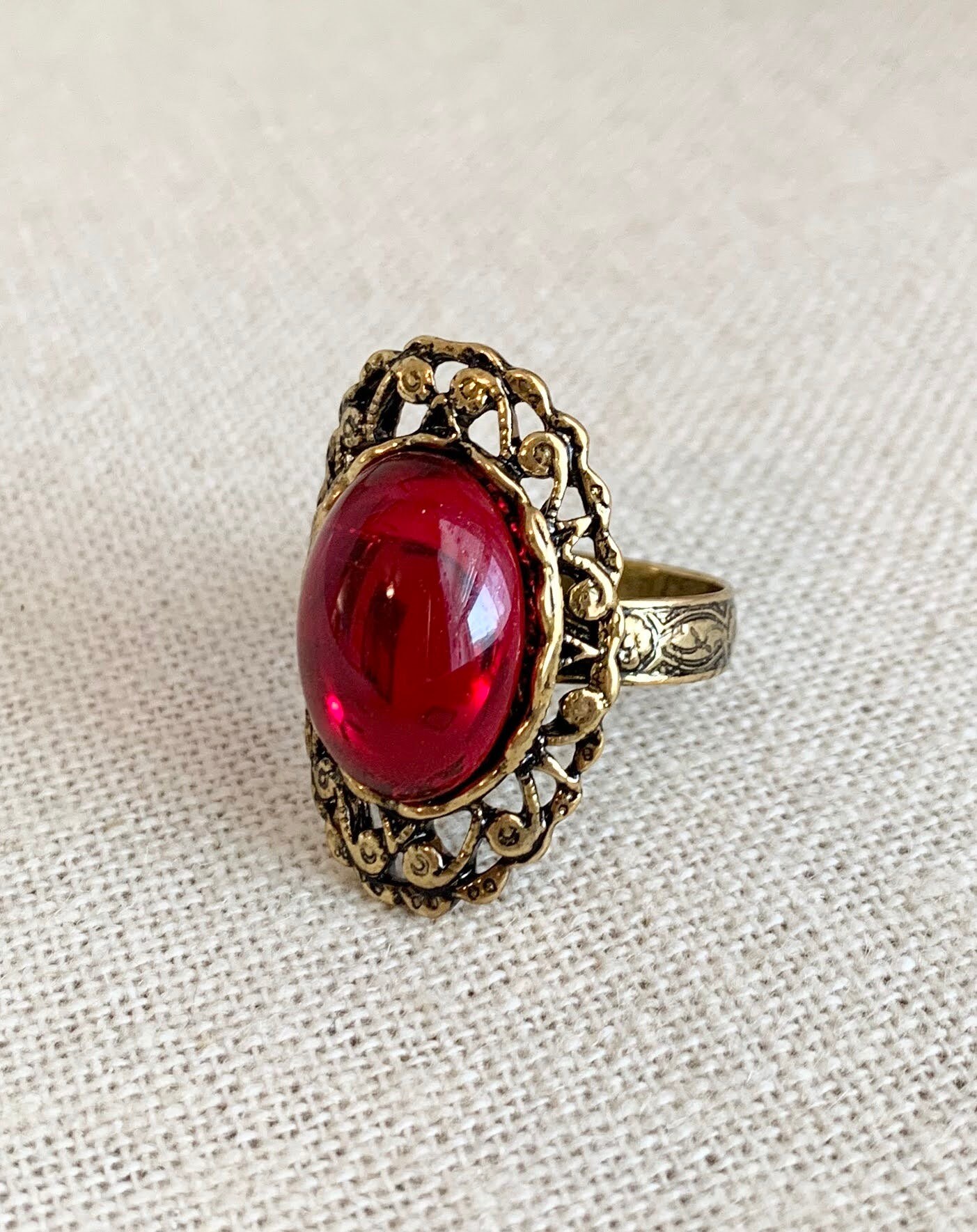 Edith Cushing Crimson Peak Ruby Red Gold Filigree Ring - Etsy UK