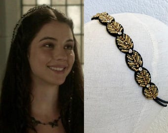 Mary Stuart Reign Black Gold Bead Oval Stretch Headband