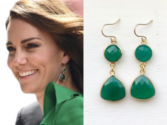 ピアス Deco 24K Gold Plated Green Onyx Drop Earrings Amazon.com: Cushion Cut Green Onyx Gold Plated Sterling