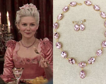Marie Antoinette Light Pink Oval Crystal Cubic Zirconia Collar Necklace Earring Set