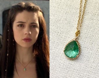 Reign Mary Stuart Prasiolite Light Pastel Green Teardrop Crystal Gold Necklace