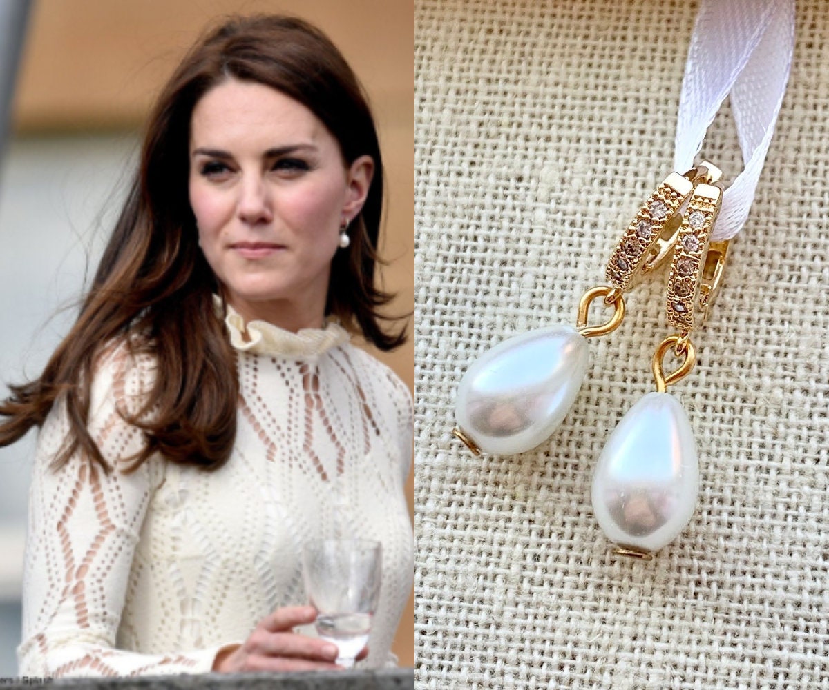 Princess Kate Double White Long Pearl Earrings on Post Sterling Silver –  Pearl Jewellery