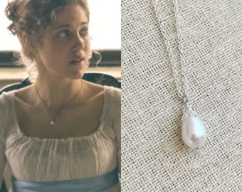 Sense and Sensibility Marianne Dashwood White Pearl Teardrop Silver Jane Austen Necklace