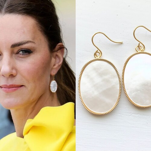 Duchess Kate Inspired Gold Hammered Pearl Earrings Etsy