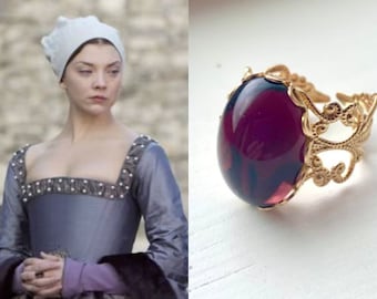 Anne Boleyn Amethyst Purple Gold Filigree Ring Scrollwork Tudors Gemstone Ring