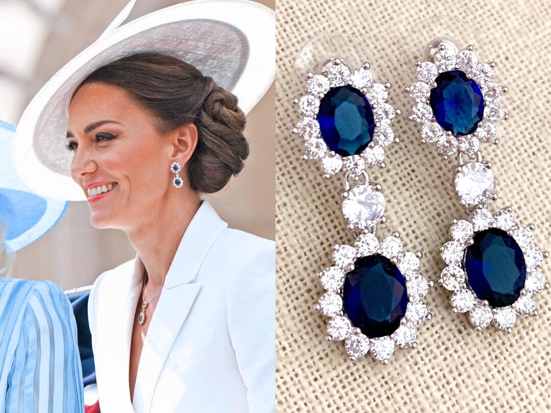 Kate Middleton Sapphire Glass Oval Stones Silver Plated Brass - Etsy