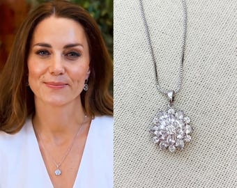 Kate Middleton Sunflower CZ Silver Charm Necklace