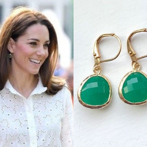 Kate Middleton Green Gemstone Gold Plated Gold Drop Geometric | Etsy