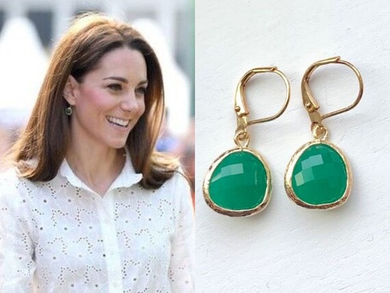 Kate Middleton Green Gemstone Gold Plated Gold Drop Geometric | Etsy