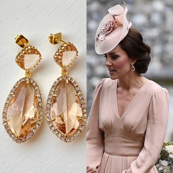 Kate Middleton Peach Cubic Zirconia Halo Pave Diamond Crystal | Etsy