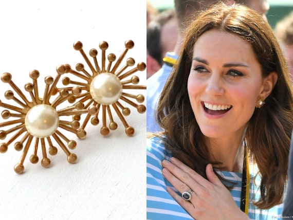 Kate Middleton Gold Starburst White Pearl Stud Art Deco Sun | Etsy