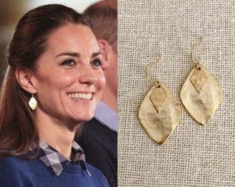 Kate Middleton Gold Hammered Diamond Kite Shape Geometric Earrings