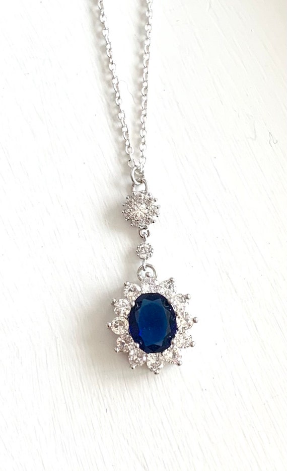 Silver and Blue Sapphire Edith Crystal Pendant Necklace | Sterling King | Jewelry