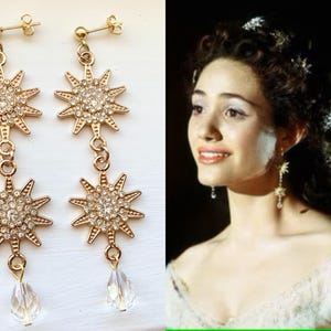 Christine Daae Phantom of the Opera Gold Crystal Star Earrings