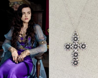 LAST ONE Lady Morgana Pendragon Merlin Antiqued Silver Flower Floral Cross Necklace Pendant